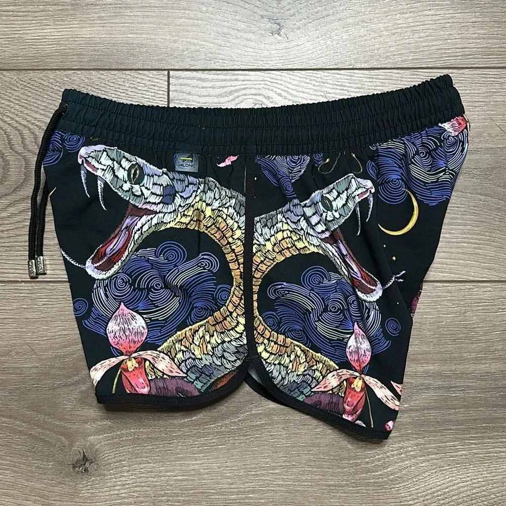Along 1.5” Men’s Classic‎ Black Floral Snake Lined Swim Shorts Size Large